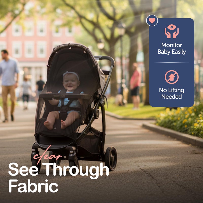 IntiMom Stroller Sun Shade - Universal UV Protection Cover for Strollers Sunshade with See Through, Clip-On Sun Blocker, Sun Shield for Baby, Breathable Adjustable Fit, Full Coverage, XL Black - Image 4